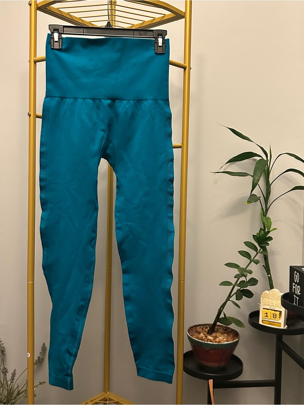Homma Athleisure high waisted tummy control stretch leggings in teal size L